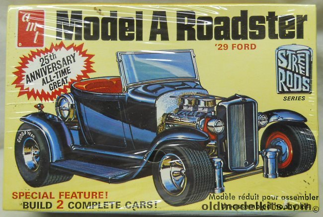 AMT 1/25 1929 Ford Model A Roadster - Stock or Hot Rod - Builds Two Cars, A129 plastic model kit